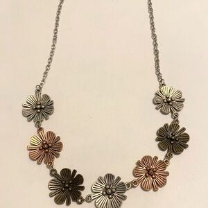 Floral Silver Bronze and Gold Necklace